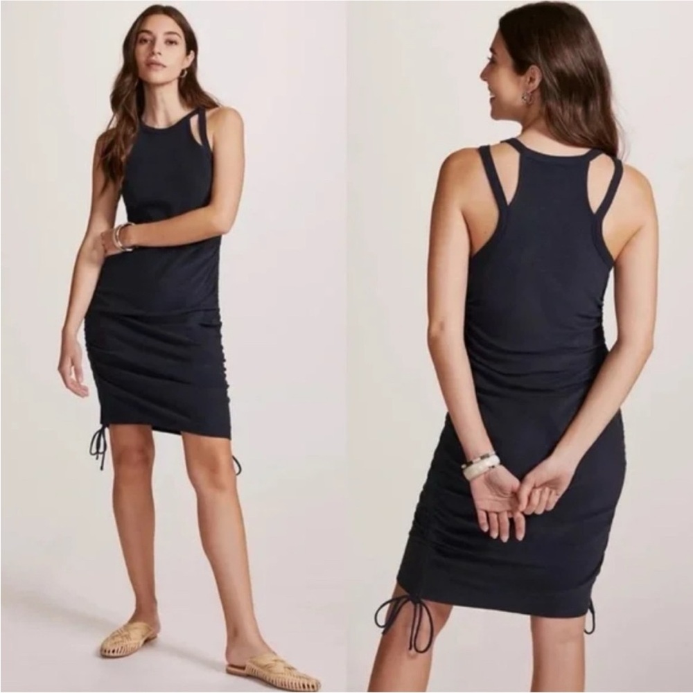 DAILY PRACTICE BY ANTHROPOLOGIE SLEEVELESS RUCHED MINI DRESS - In Navy Blue